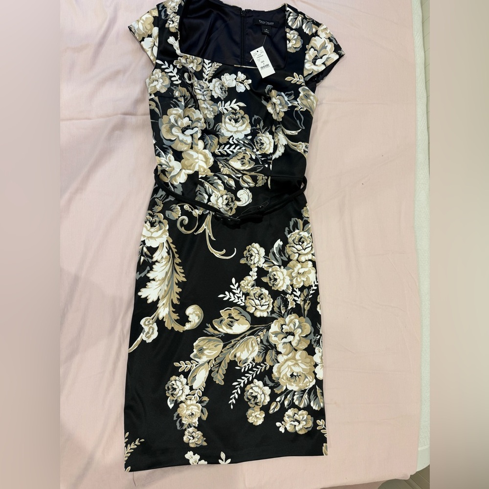 White House Black Market Black and Cream Asymmetrical Dress